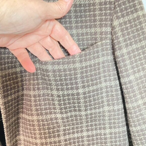 Vintage Mondi 36 Women's Wool Plaid Blazer Brown & Gray Oversized Back Belt - Picture 7 of 12